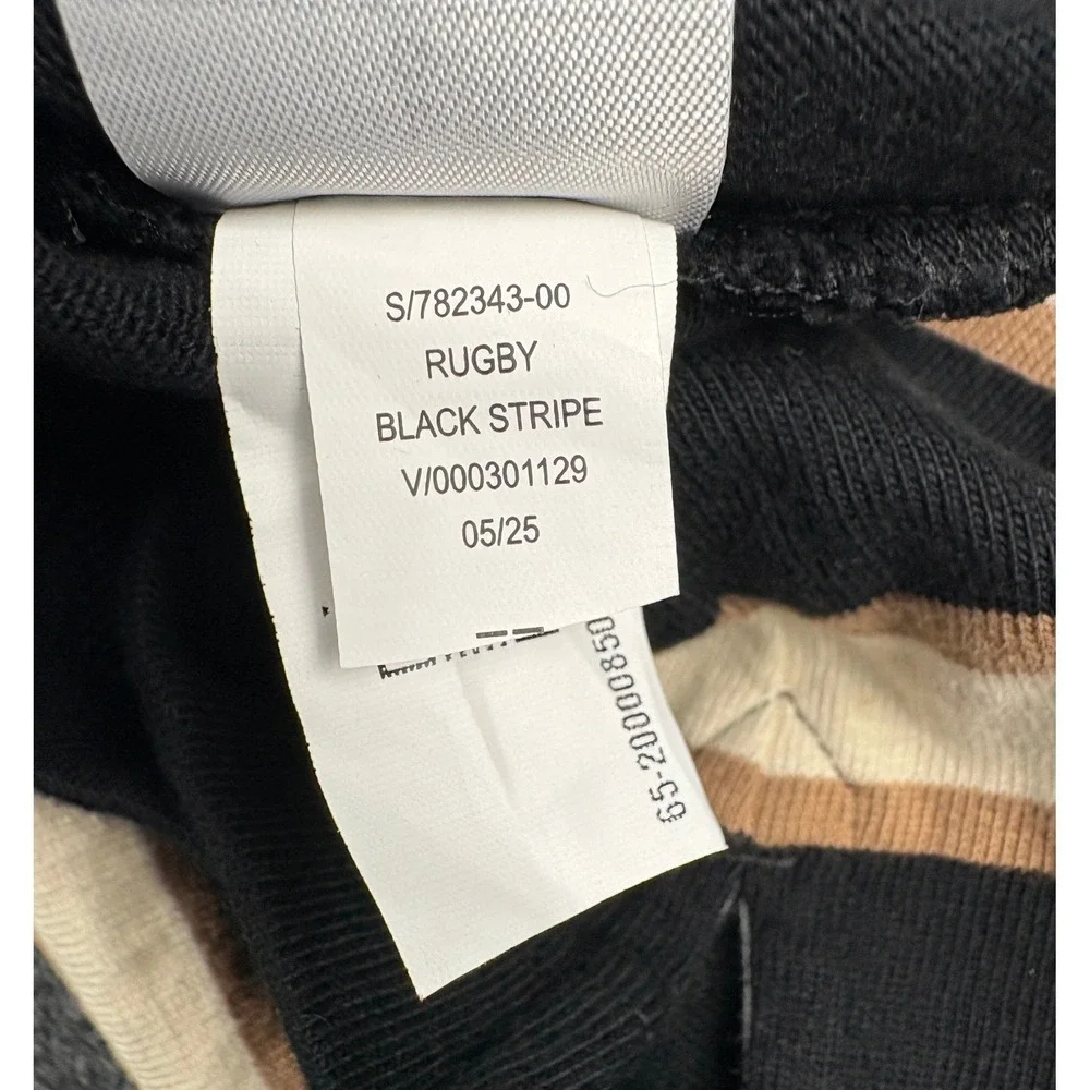 Banana Republic Mens L Rugby Shirt Black Tan Striped Long Sleeve 782343-00